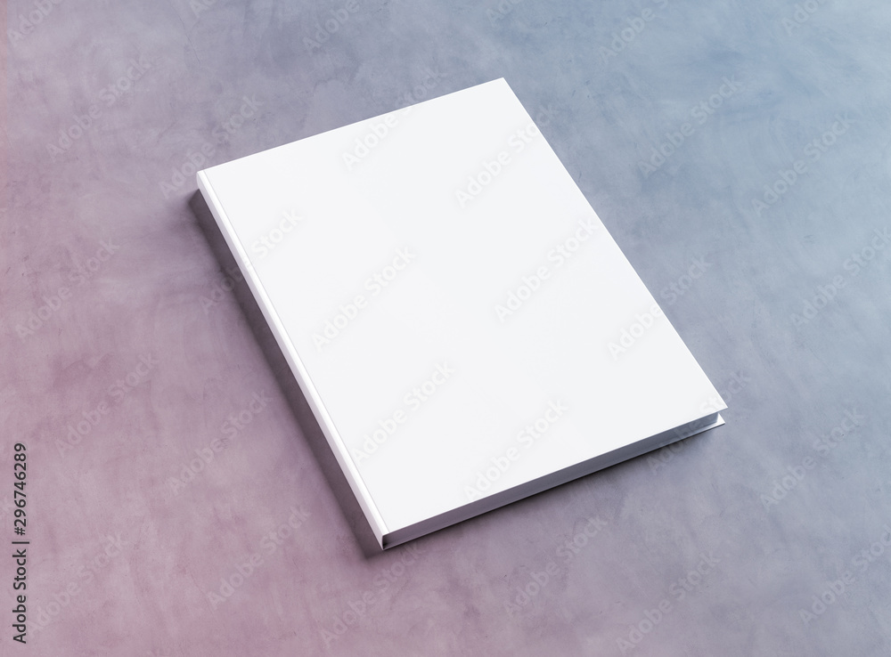 Blank hardcover book mockup on concrete 3D rendering - obrazy, fototapety, plakaty 