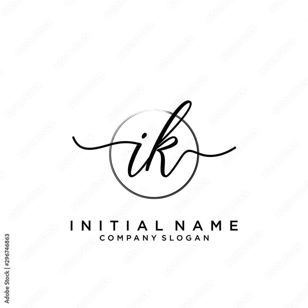IK Initial handwriting logo with circle template vector.