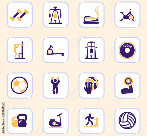 Sport equipments icons set