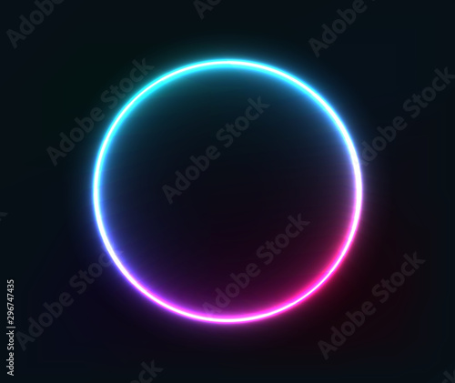  Neon circle glowing pink, blue geometric shape. EPS 10