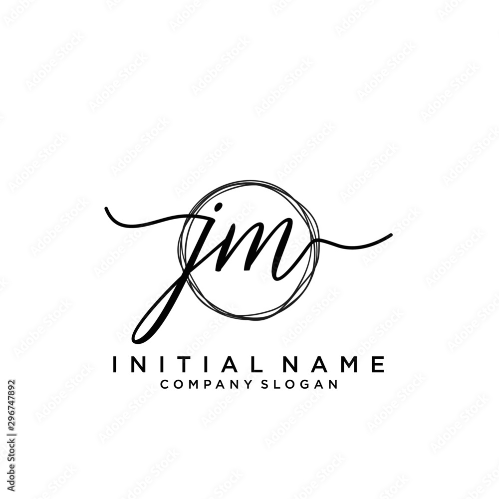 JM Initial handwriting logo with circle template vector. JM Initial handwriting logo with circle template vector.