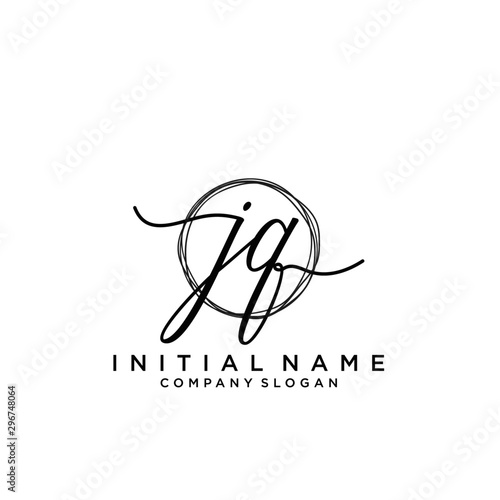JQ Initial handwriting logo with circle template vector.