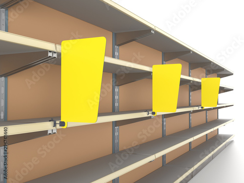 Empty Supermarket Shelves With Shelf-Stopper. 3D render