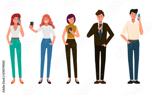 People using mobile phone for social media network communication background.