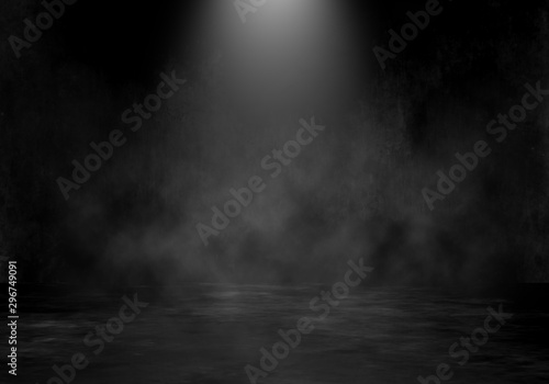 3D grunge room interior with spotlight and smoky atmosphere photo