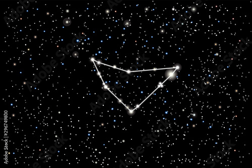 Vector illustration of the equatorial zodiac constellation Capricornus (Sea-Goat) on a starry black sky background. The astronomical cluster of stars in the Southern Celestial Hemisphere