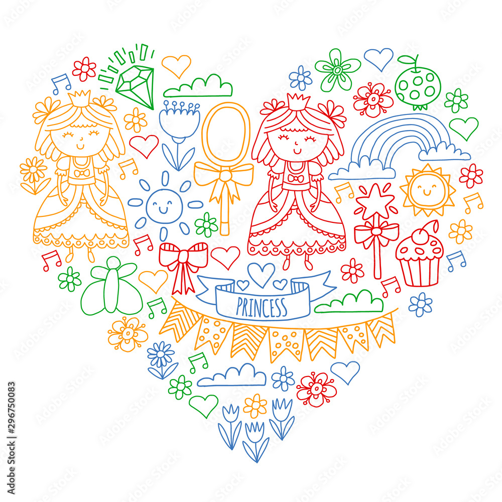 Fototapeta premium Vector pattern for little girls. Princess illustration for happy birthday party.