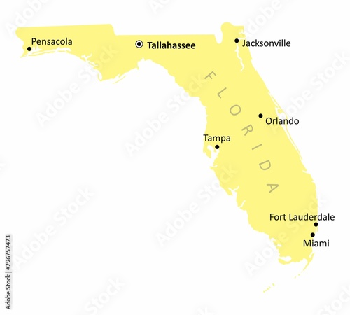Colorful map of Florida with the main cities labels