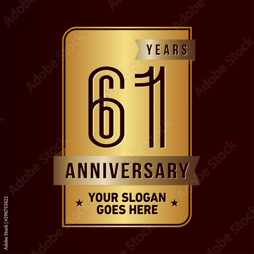 61 years anniversary design template. Sixty-one years celebration logo. Vector and illustration.