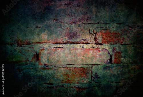 Scary background grunge old brick wall with dark mysterious and horror atmosphere