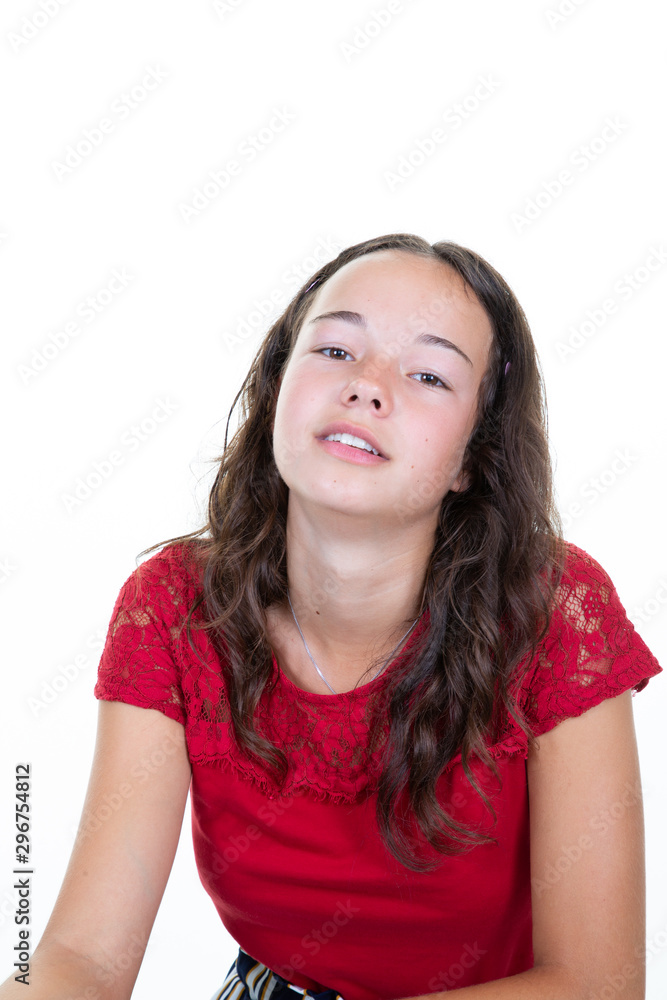 beautiful teenage girl in red shirt brunette lifestyle beautiful teenage girl in red shirt brunette lifestyle