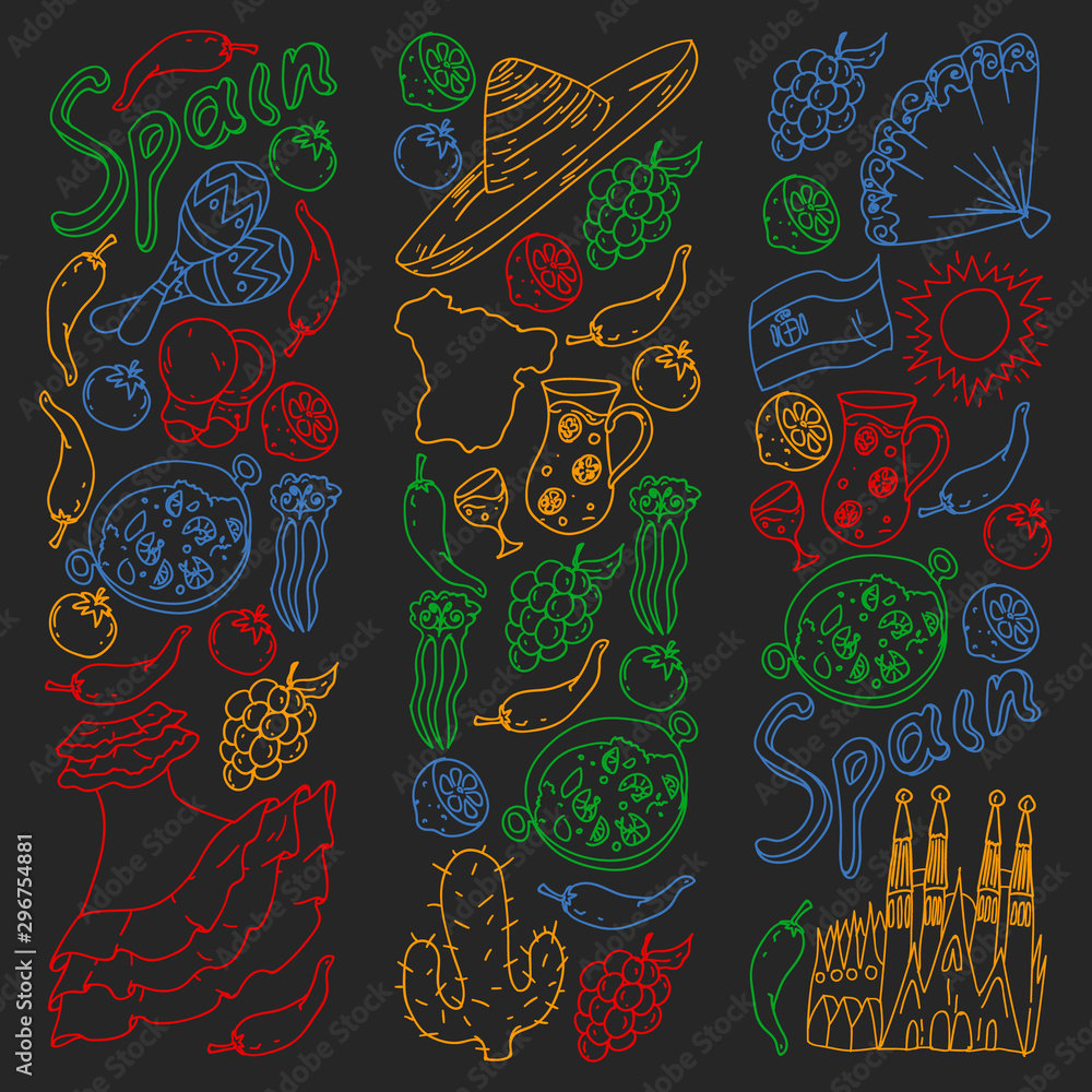 Spain vector pattern. Spanish traditional symbols and objects. Spain vector pattern. Spanish traditional symbols and objects.