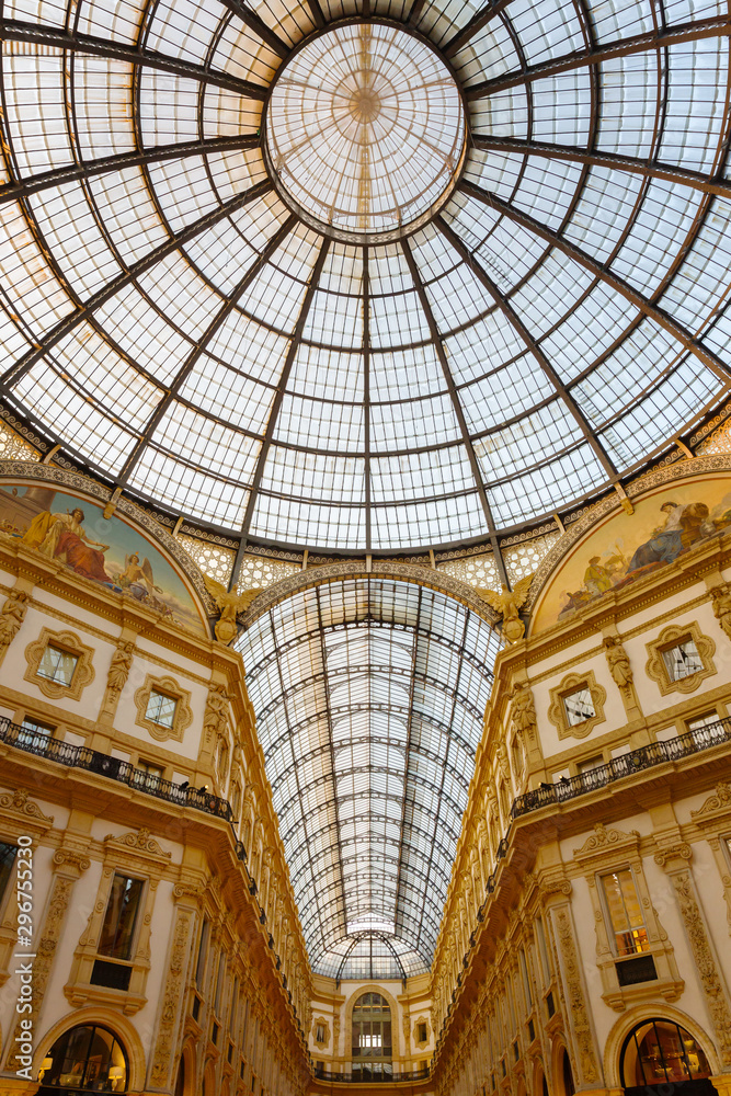 Glass dome of the Gallery Vittorio Emanuele II in Milan, Italy