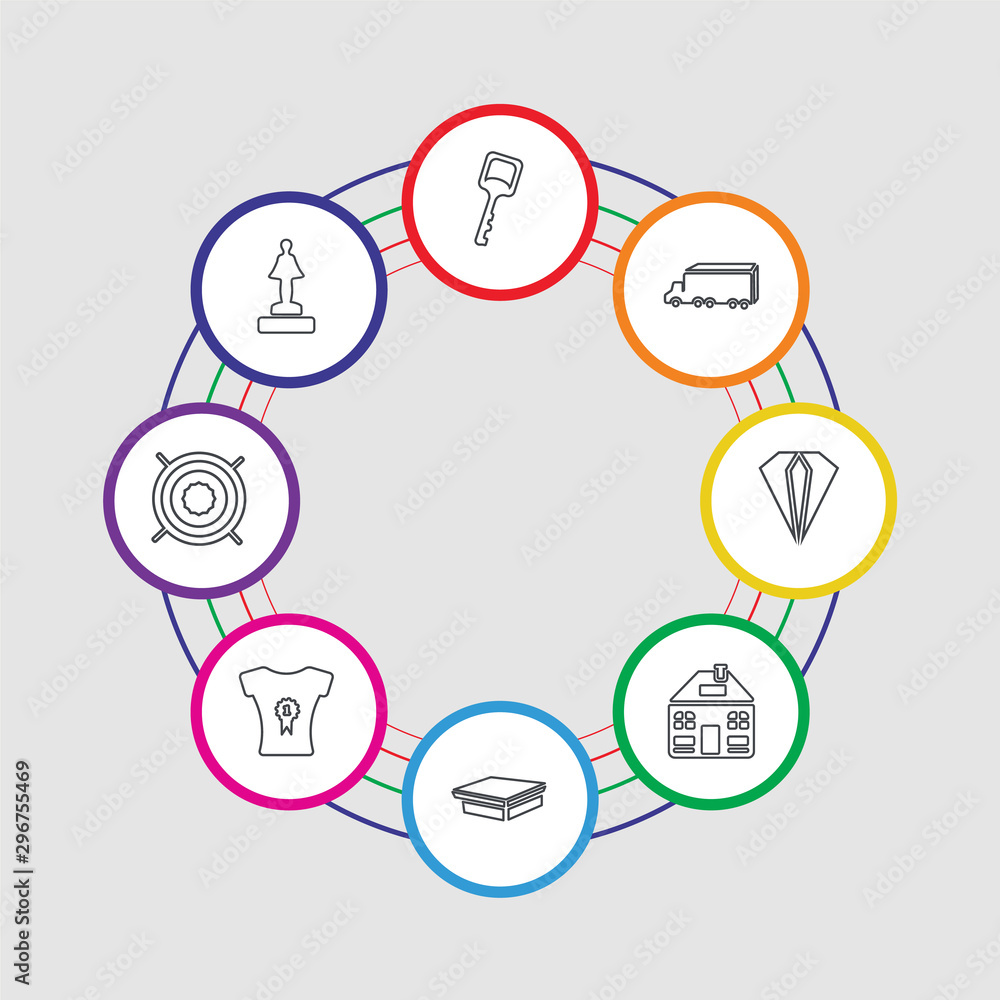 8 colorful stroke icons set included podium, aim, shirt, mortarboard, home, diamond, delivery truck, key 8 colorful stroke icons set included podium, aim, shirt, mortarboard, home, diamond, delivery truck, key