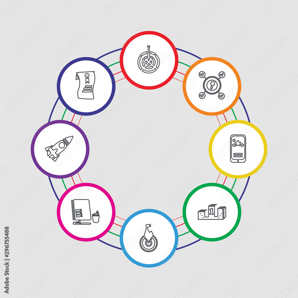 8 colorful stroke icons set included diploma, startup, planning, goal, podium, rating, success, target 8 colorful stroke icons set included diploma, startup, planning, goal, podium, rating, success, target