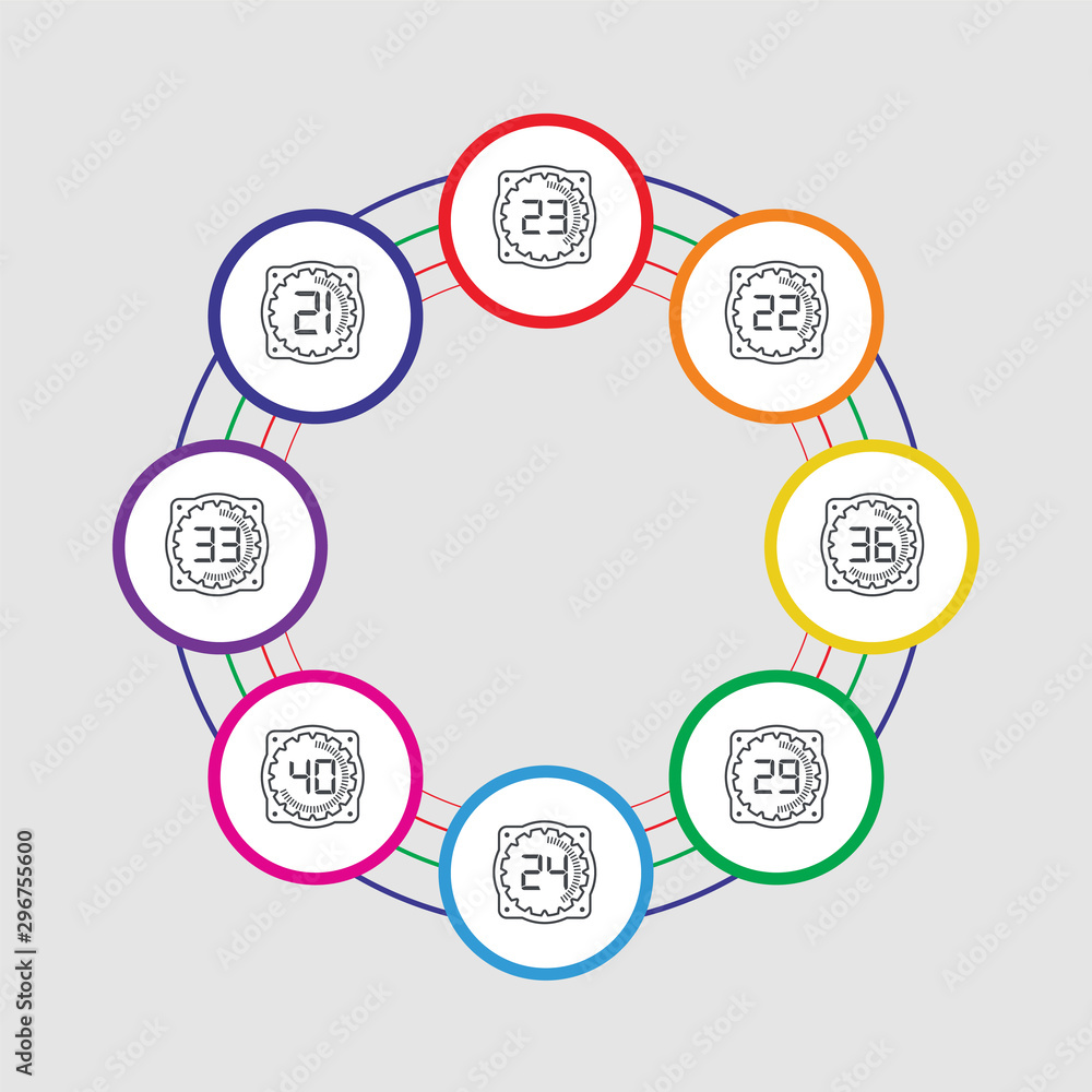 8 colorful stroke icons set included time, time, time, 8 colorful stroke icons set included time, time, time,