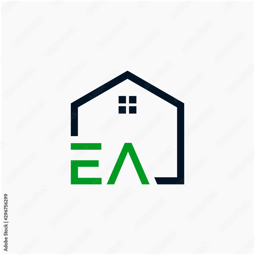 letter EA Line House Real Estate Logo. home initial E A concept. Construction logo template, Home and Real Estate icon. Housing Complex Simple Vector Log