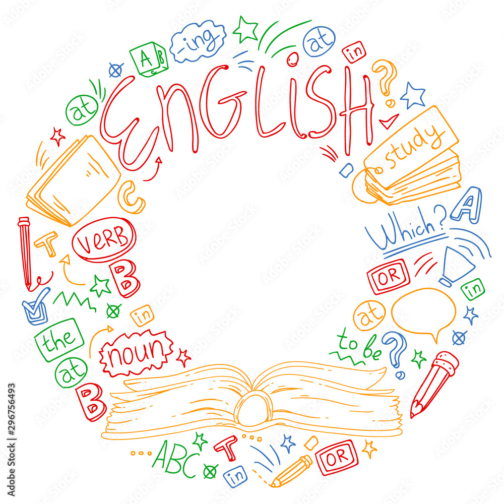 Fototapeta premium Language school for adult, kids. English courses, class.