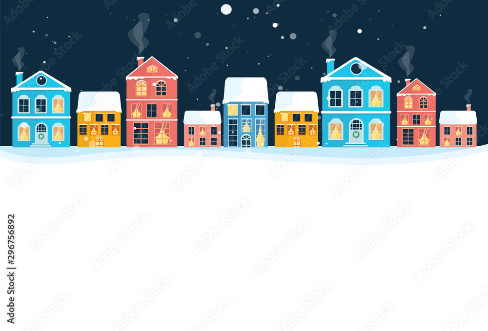 Winter landscape. Winter christmas village. Colorful house