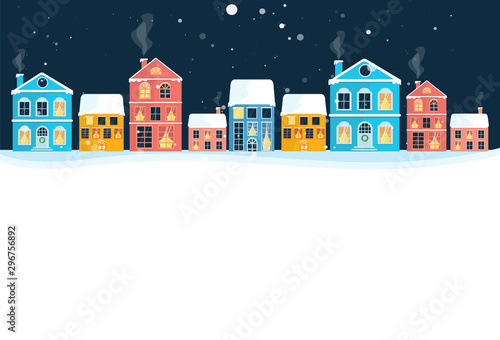 Winter landscape. Winter christmas village. Colorful house