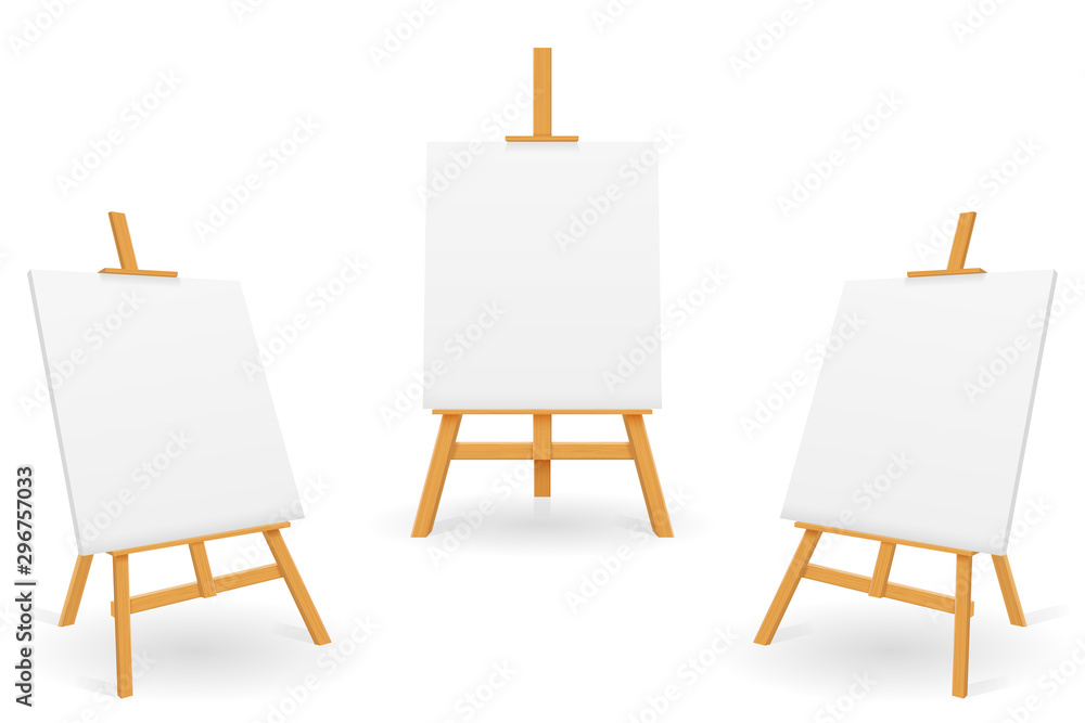 Fototapeta wooden easel for painting and drawing with a blank sheet of paper template for design vector illustration