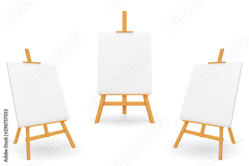 wooden easel for painting and drawing with a blank sheet of paper template for design vector illustration