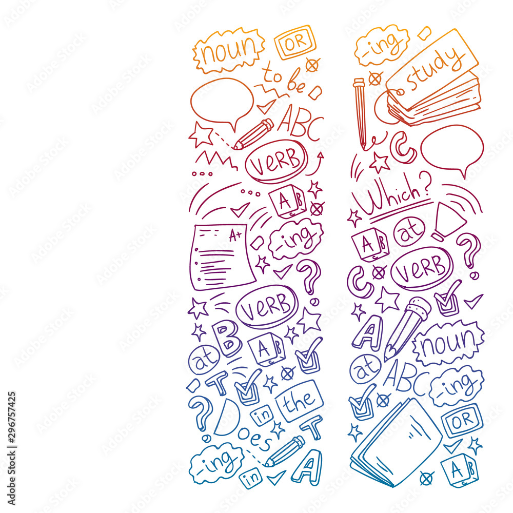 Fototapeta premium English courses. Doodle vector concept illustration of learning english language.