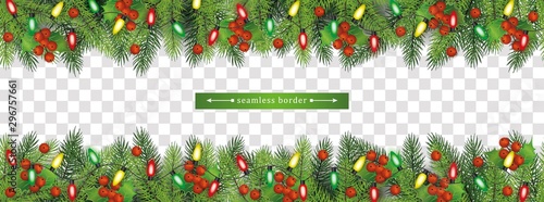 Christmas fir-tree upper and lower seamless border vector illustration isolated.