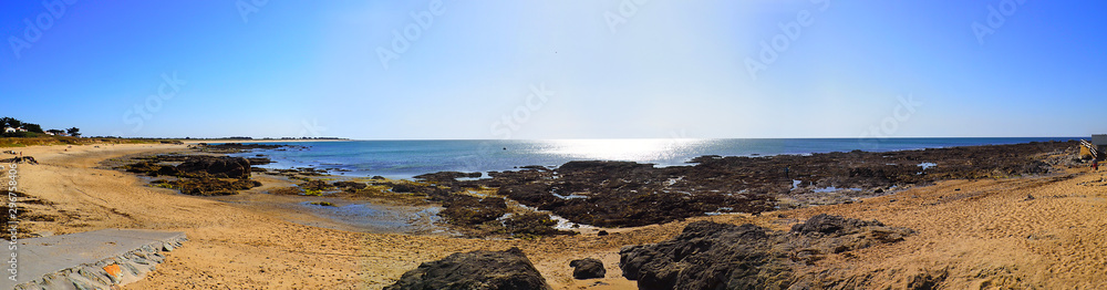 panoramic view of the beach of L'Herbaudière on the island of Noirmoutier, in the west of France, on the Atlantic coast.