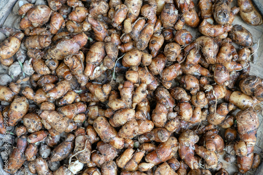 Ginger root for sell at the street market in Ubud, island Bali, Indonesia. Closeup Ginger root for sell at the street market in Ubud, island Bali, Indonesia. Closeup