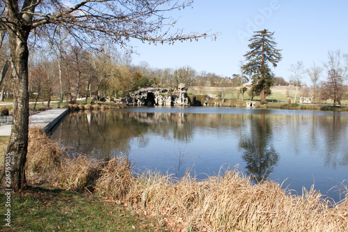 Lake inside park of Majolan at Blanquefort city France