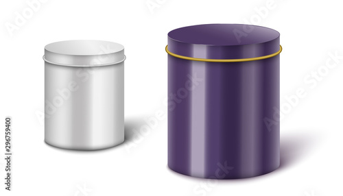 Wallpaper Mural Metal cylinder box mockup set - big and small silver and purple steel containers Torontodigital.ca