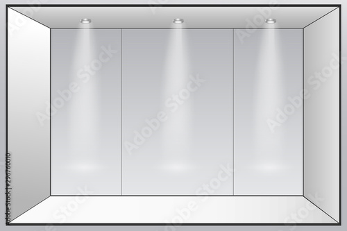 3D exhibition booth. Square corner. Vector white empty geometric square. Blank box template