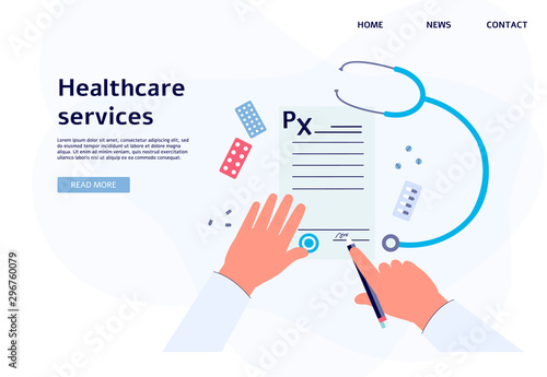 Healthcare service web banner or landing page template flat vector illustration.