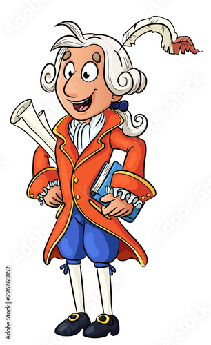 Mann in historischer Kleidung mit Buch und Papier - Vektor-Illustration