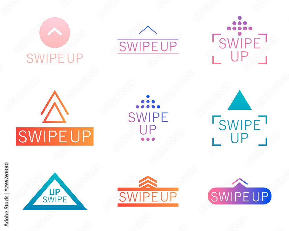 Set Swipe up. Collection buttons for social media. Arrows web icons for advertising and marketing in social media application. Vector illustration EPS 10 Set Swipe up. Collection buttons for social media. Arrows web icons for advertising and marketing in social media application. Vector illustration EPS 10