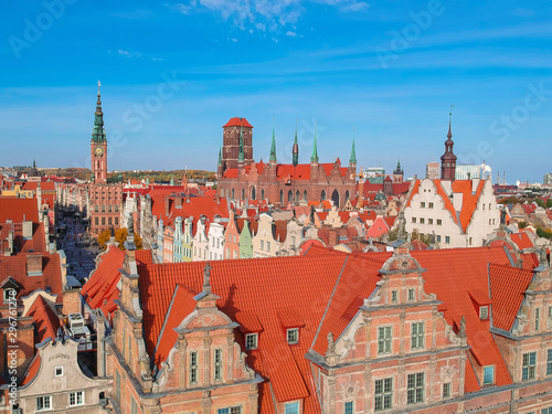 Aerial view of the old town in Gdansk with beautiful architecture, Poland