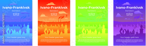 Layered Ivano-frankovsk city scape vector banner design in four colours.Modern design A4.Used for design presentations, print,flyer,business cards,invitations, calendars,sites, packaging,cover.