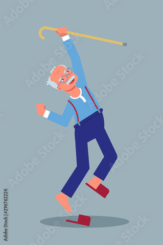 Happy senior person jumping flat character