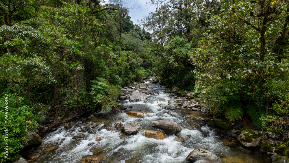 River view on the trail of the 3 Lost waterfalls at Boquete, Panama