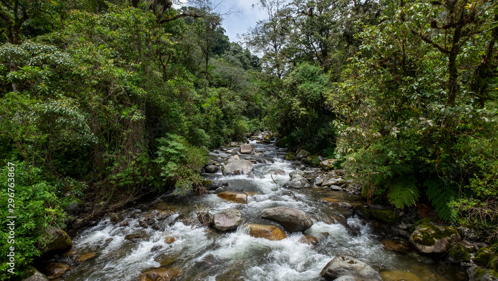 River view on the trail of the 3 Lost waterfalls at Boquete, Panama River view on the trail of the 3 Lost waterfalls at Boquete, Panama