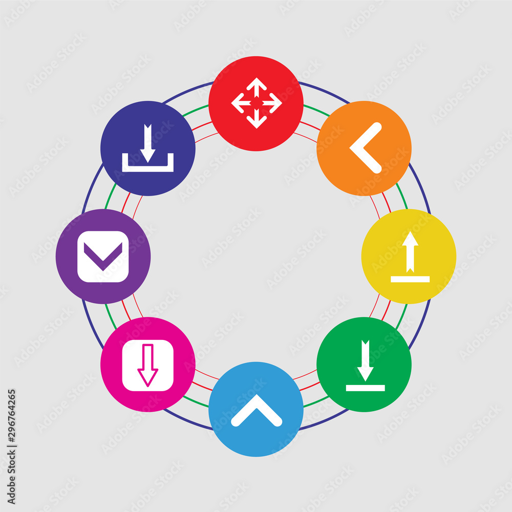 8 colorful round icons set included download, download, down arrow, up arrow, download, upload, left arrow, move 8 colorful round icons set included download, download, down arrow, up arrow, download, upload, left arrow, move