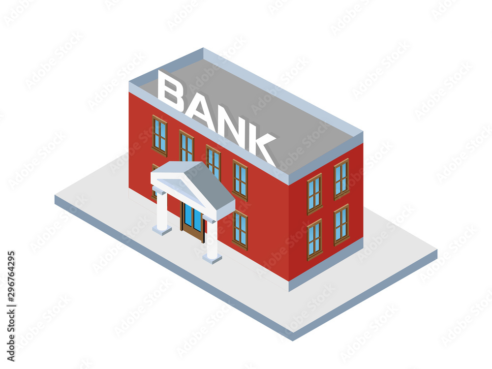 Bank building exterior isometric illustration Bank building exterior isometric illustration