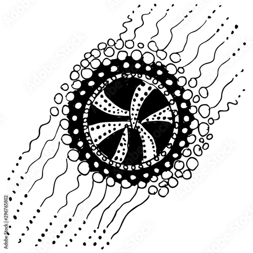 Hand drawn zentangle ornament. Black and white abstract pattern. Ink drawing imitation.