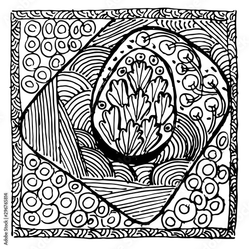 Hand drawn zentangle ornament. Black and white abstract pattern. Ink drawing imitation.