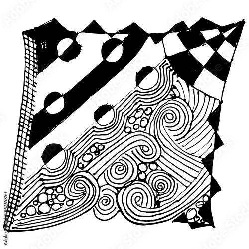 Hand drawn zentangle ornament. Black and white abstract pattern. Ink drawing imitation.