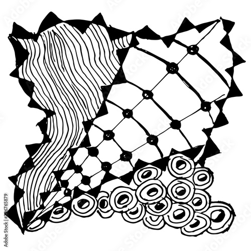 Hand drawn zentangle ornament. Black and white abstract pattern. Ink drawing imitation.