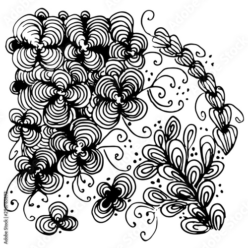 Hand drawn zentangle ornament. Black and white abstract pattern. Ink drawing imitation.