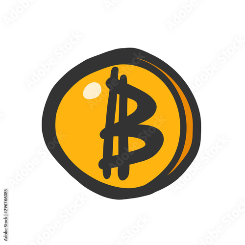 Bitcoin. Sticker for social media content. Vector hand drawn illustration design. 