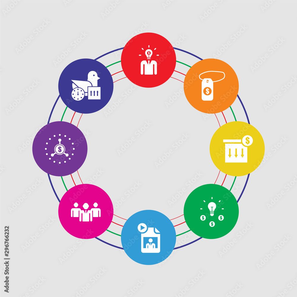 8 colorful round icons set included delivery, crowdfunding, leader, gif, crowdfunding, packaging, price tag, investor 8 colorful round icons set included delivery, crowdfunding, leader, gif, crowdfunding, packaging, price tag, investor